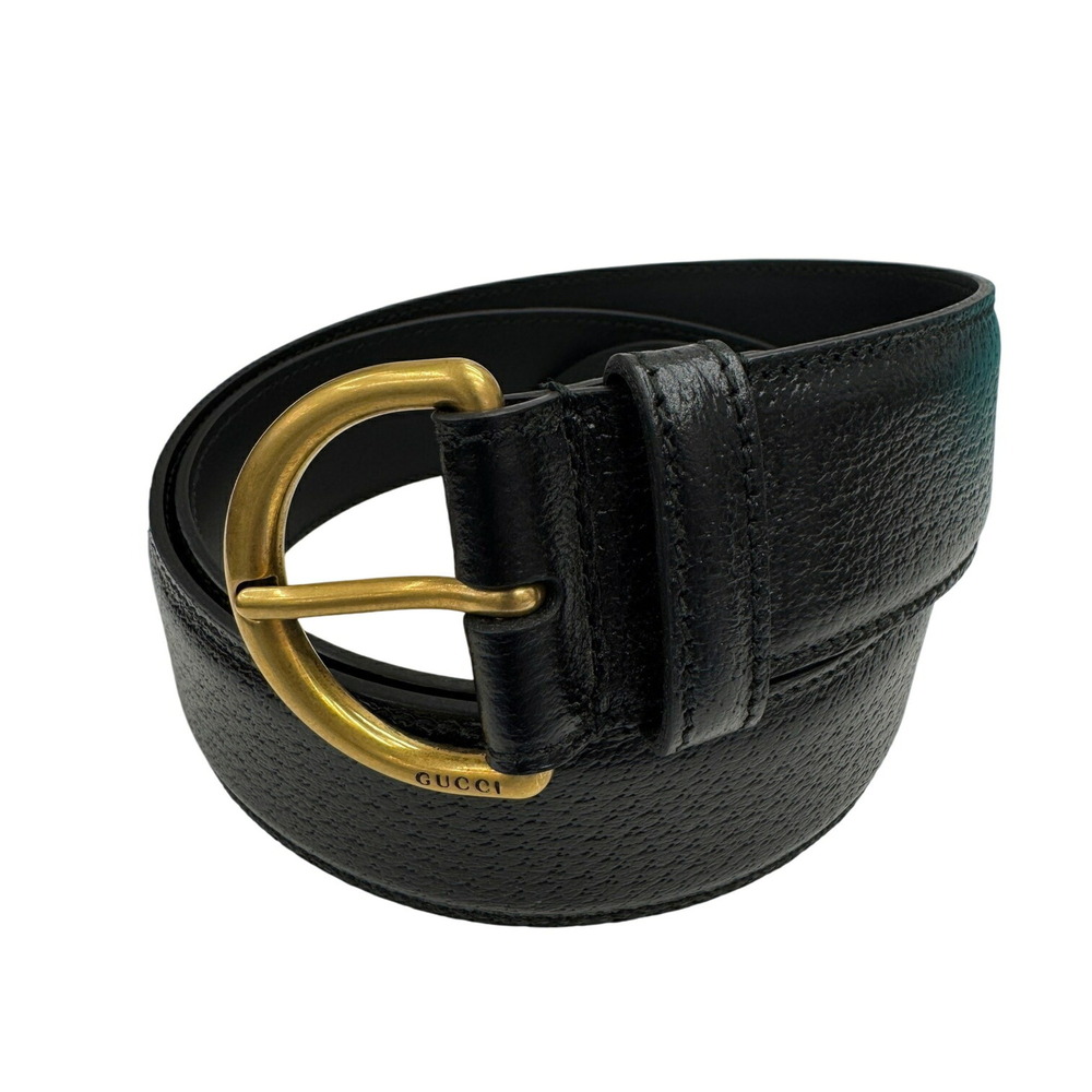 GUCCI belt 573325 leather black men's and women's with gold hardware